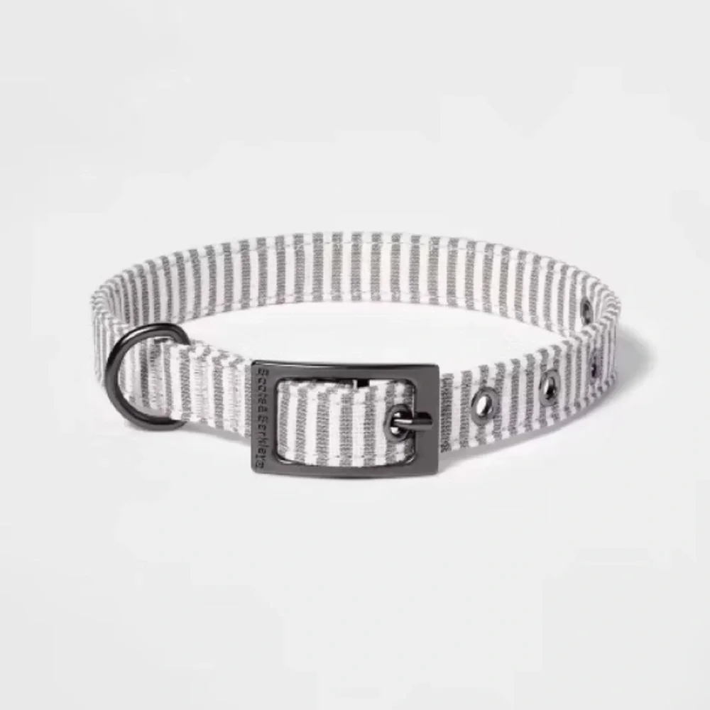 Boots & Barkley Striped Fashion Dog Collar with Pin Buckle, Size M